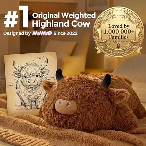 Mewaii 4 Lbs Weighted Stuffed Animals - Heavy Belly & Limbs, 23" Highland Cow Plush for a Realistic Hug, Super Soft Fluffy Plush Toy for Kids and Adults thumbnail 3
