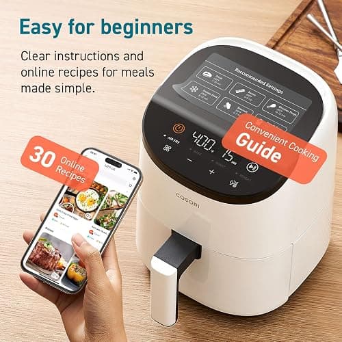 COSORI Small Air Fryer Oven 2.1 Qt, 4-in-1 Mini Airfryer, Bake, Roast, Reheat, Space-saving & Low-noise, Nonstick and Dishwasher Safe Basket, 30 In-App Recipes, Sticker with 6 Reference Guides, White thumbnail 7