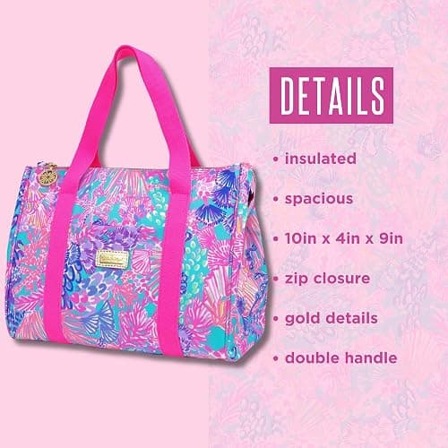 Lilly Pulitzer Cute Lunch Bag for Women, Large Capacity Insulated Tote Bag, Pink/Blue Mini Cooler with Storage Pocket and Shoulder Straps, Splendor in the Sand thumbnail 5