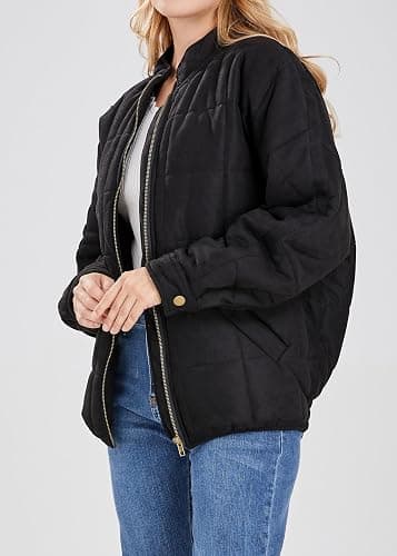 utcoco Women's Causal Lightweight Jacket Stand Collar Long Sleeve Zip Up Winter Coats for Women thumbnail 6