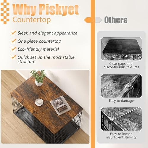 Piskyet Dog Crate Topper Wood Countertop for 48 42 36 30 24 inch Dog Cage, Dog Crate Cover,Dog Kennel Topper(Crate Not Include) (Rustic Brown, for 30 Inch Crate) thumbnail 2