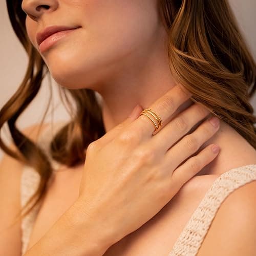 Gokeey Gold Rings for Women Non Tarnish, Dainty 14K Gold Plated Stackable Thin Thumb Ring Set Trendy Pinky Wedding Bands Engagement Rings for Women Size 3 4 5 6 7 8 9 10 11 thumbnail 2