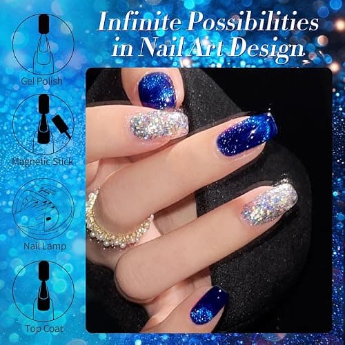 BORN PRETTY Blue Ore Cat Magnetic Eye Gel Nail Polish Holographic Gel Nail | Glitter Cat Magnetic Gel Nail Polish Crystal Magnetic Nail Polish for Vacation Festival Salon DIY at Home 15ML thumbnail 7