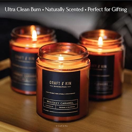 Craft & Kin Christmas Scented Candles for Men | Premium Whiskey Caramel Winter Candle | All-Natural Scent for Home | Long Lasting Holiday Candles with 45 Hour Burn Time, 8oz thumbnail 4