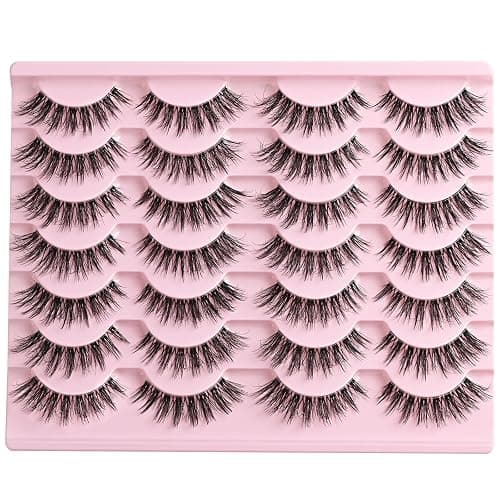 QUNETY Lashes Wispy False Eyelashes Cat Eye Lash Strips Natural Fake Eyelash Mink Strip Lash Pack 14 Pairs Lightweight Fluffy Cateye Lashes Soft Cotton Band 7-14mm Wispies Easy Eyelashes Natural Look thumbnail 6