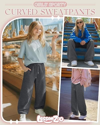LessonZoo Girls Sweatpants 5-16y Baggy Barrel Pants Teen Wide Leg Open Bottom Casual Drawstring Soft Sweat Pants with Pockets thumbnail 4