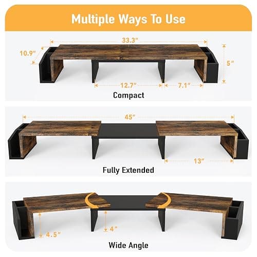 Simple Houseware Desk Dual Monitor Stand Riser with Drawer, Rustic Brown thumbnail 3