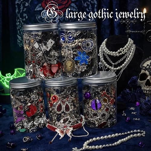 SMUOBT Mystery Jewelry Jar Box Set, Gothic Surprise Gift for Women | Gothic Vintage Jewelry Assortment, Includes Necklace/Earrings/Rings/Bracelet/Keychain, Surprise Mix, Ideal for Birthday thumbnail 3