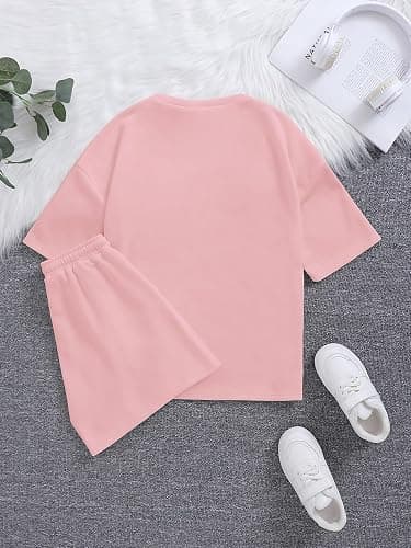 Verdusa Girl's Tracksuit Sets 2 Piece Outfits Letter Print Vacation Tee Top and Drawstring Waist Shorts thumbnail 2