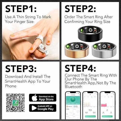 Smart Health Ring for Women Men Fitness Tracker with Heart Rate, Blood Oxygen, Blood Pressure, Sleep Monitoring, Step Counting, IP68 Waterproof for iOS and Android, No APP Fee, Xmas Gifts, Black 8 thumbnail 8