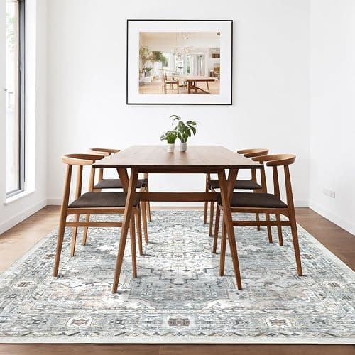 Dotiiorug Area Rug 8×10 Washable Rugs for Bedroom, Vintage Floral Rug Soft Non Slip Stain Resistant Carpet for Living Room Dinning Room Kitchen Home Office Blue Green Multi thumbnail 3
