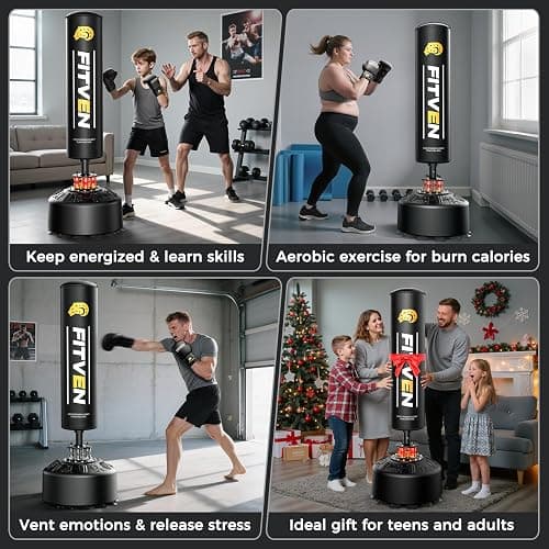 FITVEN 100KG 5.8ft Freestanding Boxing Punching Bag Set with Boxing Gloves, Suitable for Boxing, Muay Thai & MMA, Stable Suction Cup Base, Adult Stand Kickboxing Bag for Home Gym thumbnail 7
