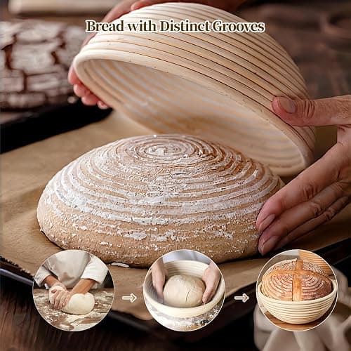 Banneton Bread Proofing Basket - Proofing Basket Set of 2 (9 inch Round) - Natural Rattan Banneton with 4 Linen Liners - Bread Basket for Sourdough Bread Baking Supplies thumbnail 5
