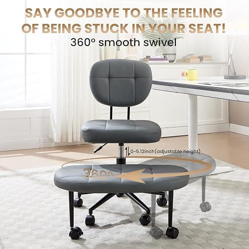 CHAIRMATE Cross Legged Office Chair, Ergonomic Criss Cross Desk Chair ADHD Meditation Yoga Kneeling Chair with Brake Wheels, Home Office Desk Chair with Adjustable Height, Lumbar Support (Grey) thumbnail 6