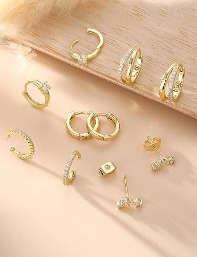 Sanfenly Gold Earrings Gold Hoop Earrings for Women Trendy Dainty Stud Earrings 14K Gold Plated Earrings Small Double Gold Silver Hoop Earrings for Women Lightweight Huggie Cartilage Earrings Set Gold Jewelry for Women Gifts thumbnail 6