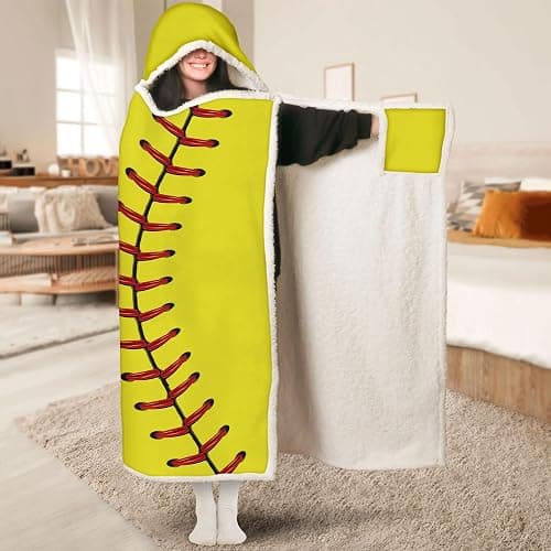 Hyturtle Personalized Softball Hooded Blanket – Softball Wearable Blankets Gift from Women Lovers – Sports Blanket Hoodie Gift for Players On Birthday – Custom Name Soft Cozy Flannel Sherpa Blankets thumbnail 4