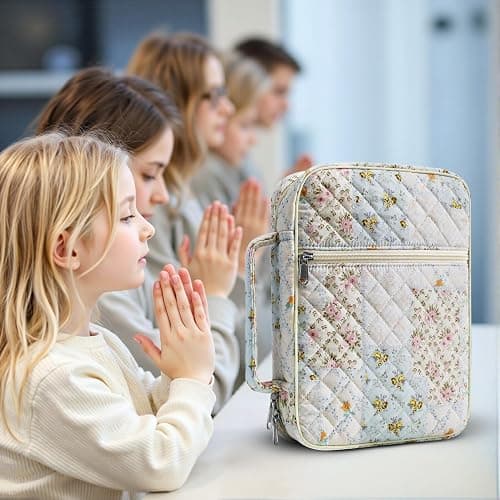 WOBAGMEN Bible Cover Case for Women,Large Bible Tote Bags Organizer Quilted Carrying Case for Girls,Bible Study Supplies Accessories Christian Gifts for Women (Colorful Floral, M) thumbnail 6