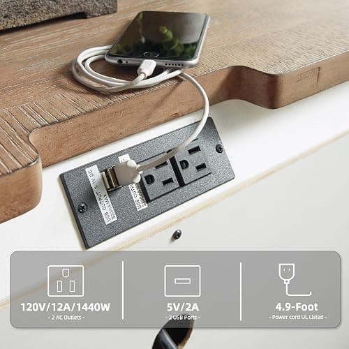 Signature Design by Ashley Realyn French Country 3 Drawer Nightstand with Electrical Outlets & USB Ports, 27.75" Tall, Chipped White thumbnail 7