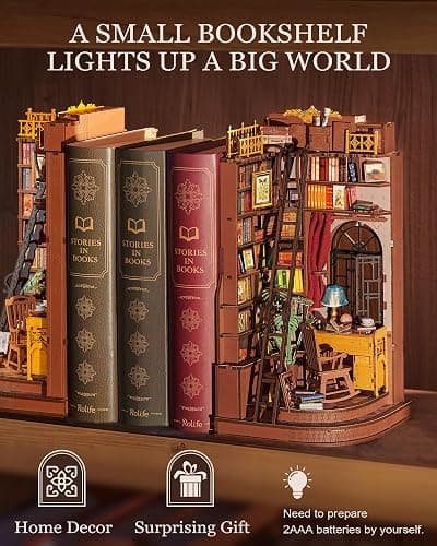 Rolife DIY Book Nook Kit Silent Corner Study, 3D Puzzles Creative British Bookend Bookshelf Decor for Adults, Tiny House Miniature Kits Model Building Kits, DIY Crafts/Gifts for Teens & Book Lovers thumbnail 4