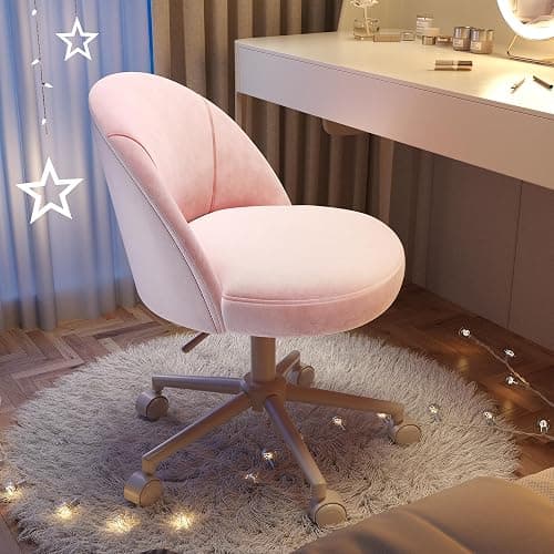 EnHomee Vanity Chair with Wheels, Pink Desk Chair with Back, Small Office Chair Armless for Makeup Room, Bedroom, Home Office - Image 1