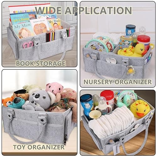 XUANGUO Baby Diaper Caddy Organizer with Handle - Gender Neutral Nursery Storage Bin Basket - Portable Tote Bag - Car Organizer - Newborn Essentials - Grey thumbnail 4