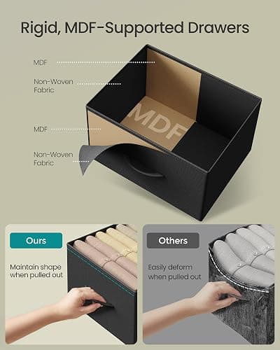 SONGMICS Dresser for Bedroom, Chest of Drawers, Nightstand, Steel, MDF, 2 Non-Woven Fabric Drawers, Storage Organizer Unit, Closet, Entryway, Ink Black and Ebony Black ULGS312B01S thumbnail 5