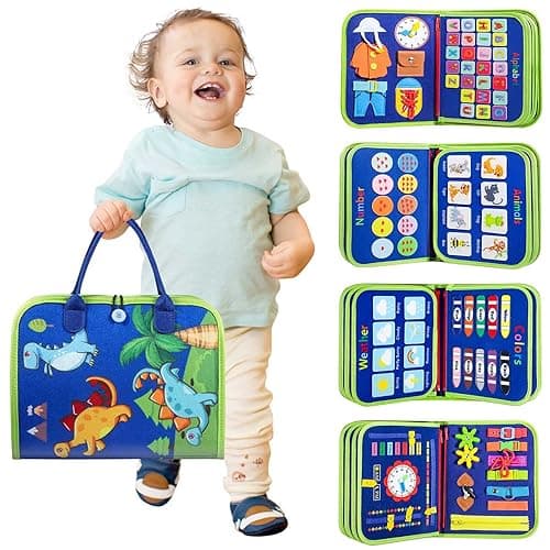 Winblo Toddler Busy Board - Montessori Toys for Toddler Boy Birthday Gift, Educational Learning Sensory Busy Book for Toddler Boys, Toddlers Activities Toy for Airplane Car Travel - Blue