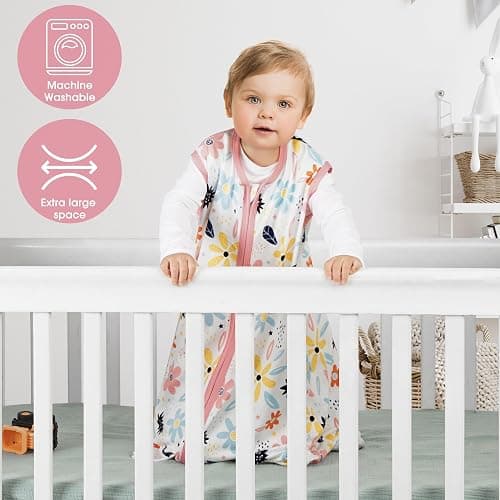 BSTOPPT 3 Pack Baby Sleep Sack 6-12 Months 100% Rayon Cotton Baby Sleeping Bag 2-Way Zipper Toddler Wearable Blankets TOG 0.3 （Heart&Pink&Floral） - Heart&pink&floral - Medium thumbnail 3
