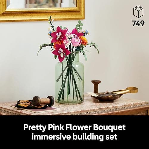 LEGO Botanicals Pretty Pink Flower Bouquet Set for Adults - Floral Home Decor Building Kit with Artificial Roses, Daisies, Cornflowers and Elderflowers - Nature Gifts for Women and Men - 10342 thumbnail 4