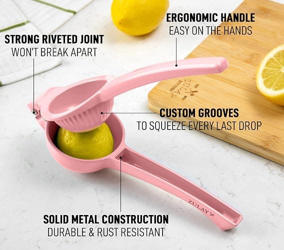 Zulay Premium Quality Metal Lemon Squeezer, Citrus Juicer, Manual Press for Extracting the Most Juice Possible - Pink thumbnail 4