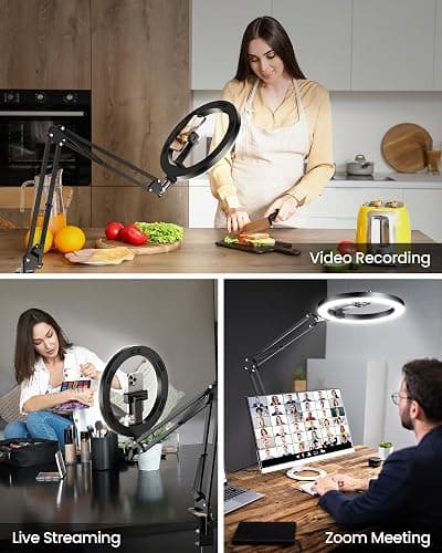 Upgrade Ring Light Overhead Camera Phone Mount for Desk, Evershop 10” Selfie Light with Stand Tripod for iPhone, Light with Phone Holder for Video Recording,Zoom Meeting,Live Streaming Tiktok,YouTube thumbnail 3