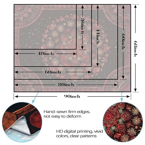 Accnicc Boho Mandala Tapestry Wall Hanging Hippie Bohemian Floral Flower Medallion Tapestry Aesthetic Small Vintage Black Red Indian Tapestries for Bedroom Living Room Dorm Decor 48 x 36 Inch thumbnail 2