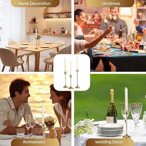 2 Sets(6 Pcs) Candle Stick Holders， Brass Gold Metal Taper Candle Holders, Vintage Modern Decorative Centerpiece Candlestick Holders for Table Mantel Wedding Housewarming Gift thumbnail 5