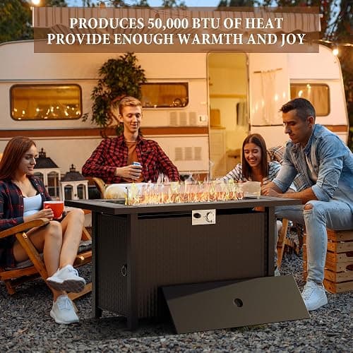 45 inch Outdoor Propane Fire Pit 50,000 BTU Gas Fire Pit Table with Lid, Glass Wind Guard, Waterproof Cover, Rectangle Gas Firepit Table for Garden/Patio, CSA Certification thumbnail 2