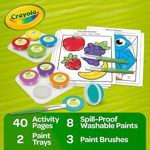 Crayola Spill Proof Paint Set (8ct), Stocking Stuffer & Holiday Gifts for Toddlers, Washable Toddler Paint Kit, With Brushes, Pots, Activity Pages, Ages 3+ thumbnail 2