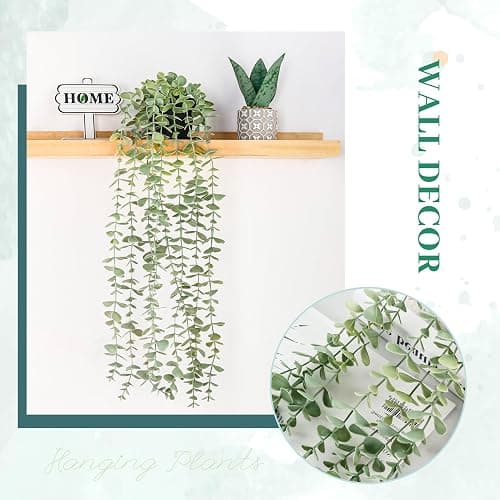 Der Rose 1Pcs Fake Plants Hanging Artificial Potted Faux Eucalyptus Plants for Modern Boho Farmhouse Bathroom Office Desk Wall Art Shelf Living Room Aesthetic Decor Indoor thumbnail 7