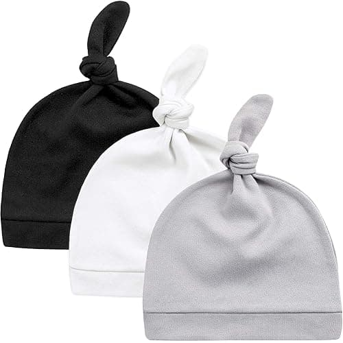 KiddyCare Newborn Baby Hospital Hat for Boy/Girl | Doctor Developed Baby Hats 0-6 Months, Baby Beanies for Infant Babies - 0-3 Months - Moonlit Mountains (Charcoal, Slate, White)