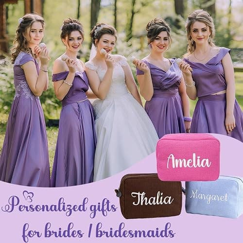 Personalized Embroidered Waffle Cosmetic Bags, Custom Thicken Beauty Makeup Packet Bag for Women Girls, Travel Makeup Pouch, Aesthetic Toiletry Case, Bridal Bridesmaid Party, Birthday, Wedding Gifts thumbnail 6