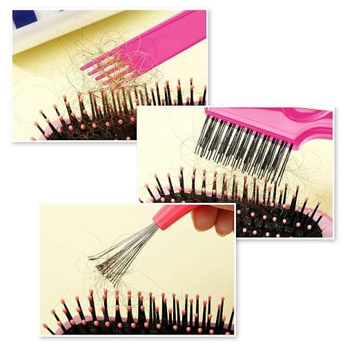 Boao 2 Pieces Hair Brush Cleaning Tool Comb Set Mini Hair Brush Dirt Remover with Metal Wire Rake for Removing Hair Dust Home and Salon Use(Pink and Pink) thumbnail 5