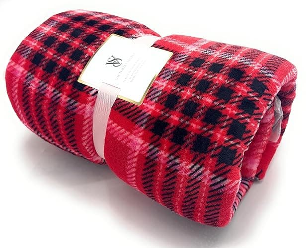 Victoria's Secret Cozy - Plush Sherpa Blanket Size 60" x 50" (Red/Black/Pl.) thumbnail 4