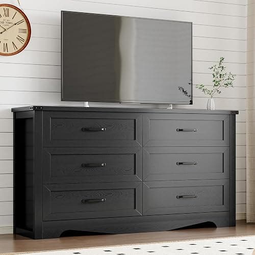 BORNOON 6-Drawer Dresser for Bedroom, Modern Wooden Chest of Drawers with Metal Handles, Anti-Tipping Design, Sturdy and Stable Storage Organizer for Living Room, Entryway, Home Office thumbnail 7
