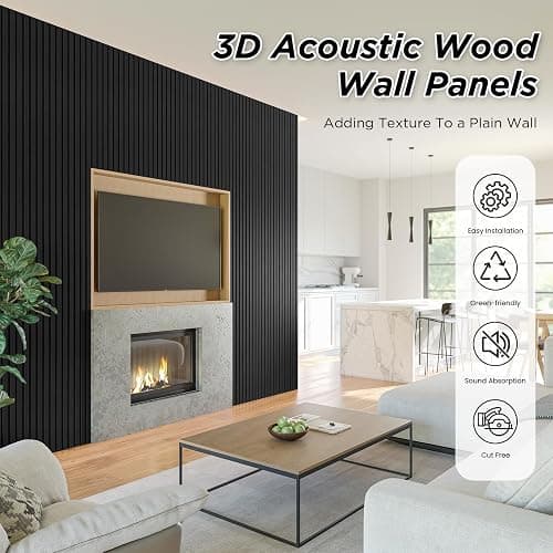 Smartstandard 4 Pack 105.9" x 12.6" Wood Slat Wall Panels, Soundproof Wooden Wall Panels, Acoustic Wood Panels for Wall, 3D Fluted Wood Panels for Interior Wall Decor, Matte Black thumbnail 4