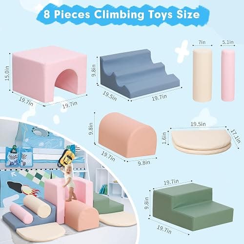 CYacan 8-Piece Foam Climbing Blocks for Toddlers 1-3,PU Toddler Climbing Toys Indoor,Soft Play Climbing for Toddlers,Baby Toddler Kids Foam Climbing Blocks,Foam Soft Play Set,Foam Play Gym thumbnail 2