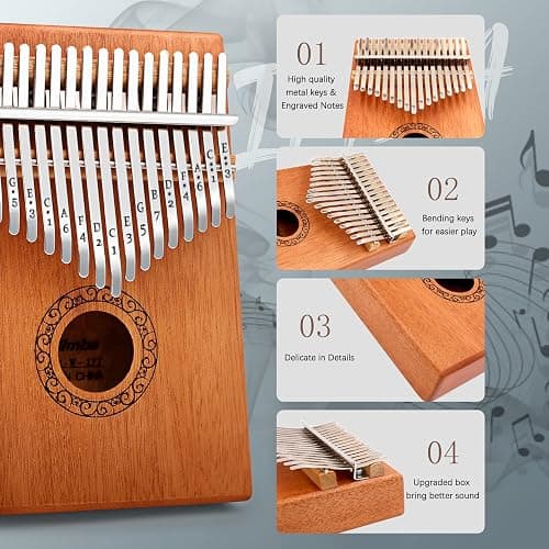 Kalimba Thumb Piano, YUNDIE Portable 17 Keys Mbira Finger Piano with Tune Hammer and Instruction,Musical Instruments Birthday Gift for Adult Beginners Professional(Brown) thumbnail 2