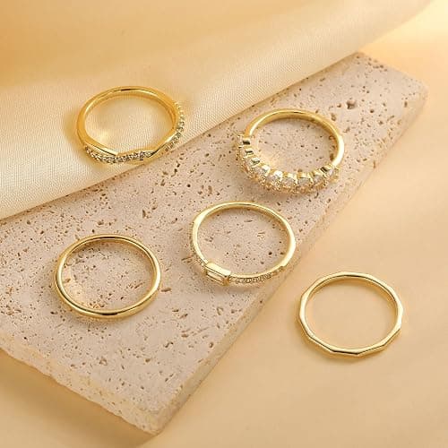 Sundurich Gold Stackable Rings for Women Non Tarnish,14K Gold Plated Minimalist Waterproof Thin Wedding Silver Stacking Band Ring Dainty Trendy Statement Rings Set Size 5-10 thumbnail 5