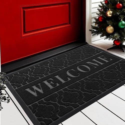 Yimobra Welcome Mat Outdoor Indoor 29.5x17, All-Weather Waterproof Front Door Mat Outside Entrance, Non-Slip Low Profile Porch Patio Doormat, Black - Image 1