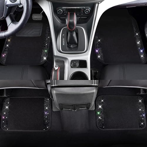 CAR PASS 30 PCS Bling Car Accessories Set for Women, Bling Steering Wheel Covers 15 Inch, Shining Rhinestone License Plate Frame, Sparkly Diamond Phone Holder, Car Mats Full Set, Black thumbnail 8