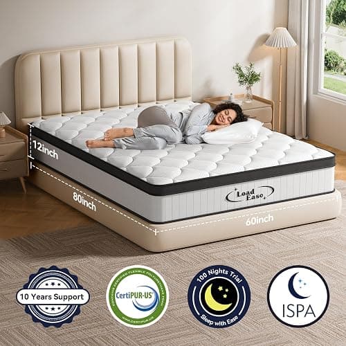 LoadEase Mattress Queen Size, 12 Inch Queen Hybrid Mattress in a Box, Medium Firm Memory Foam & Individually Wrapped Pocket Springs for Pain Relief, Motion Isolation, Edge Support, 80x60x12 thumbnail 6