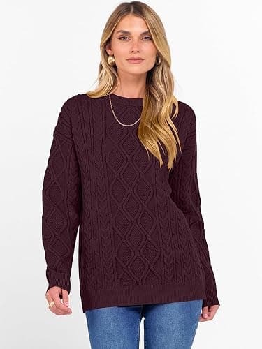 ANRABESS Women Oversized Chunky Cable Knitted Vintage Sweater 2025 Fall Winter Outfits thumbnail 8