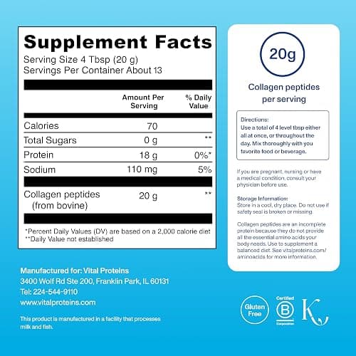 Vital Proteins Collagen Peptides Powder - Supports Hair, Nail, Skin, Bone & Joint Health, Unflavored, Collagen Protein 9.33 OZ thumbnail 2